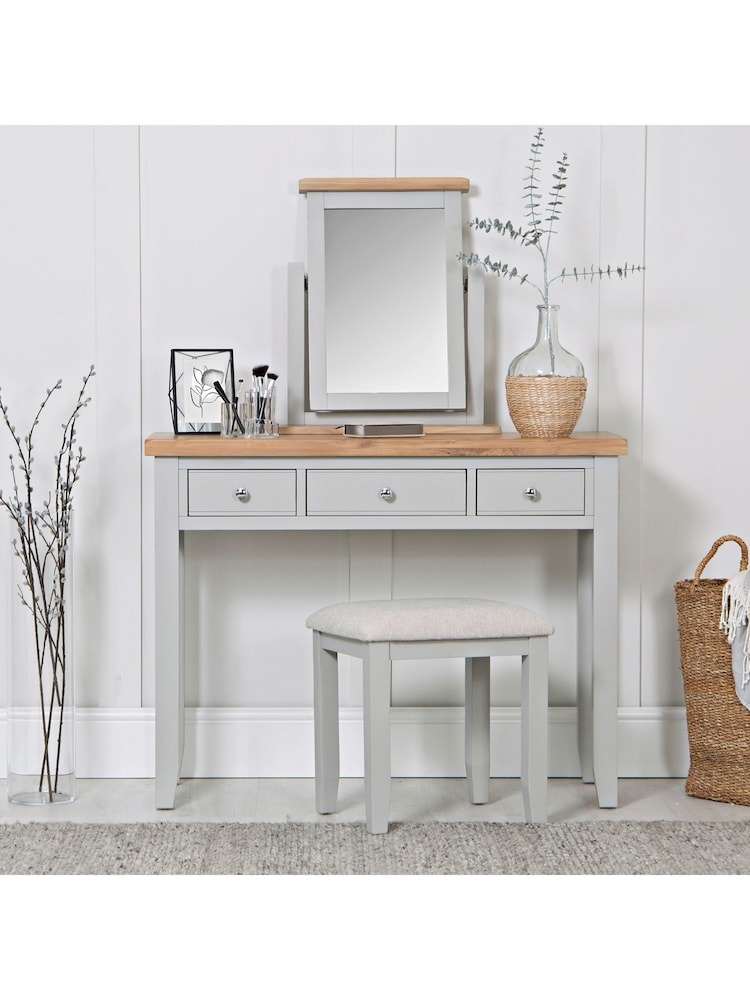K Interiors Grey Oak Windsor Solid Wood Dressing Table - Image 1 of 6