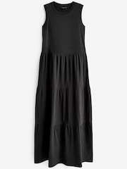 Black Sleeveless Crew Neck Tiered Summer Maxi Dress - Image 1 of 1