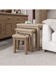 K Interiors Smoked Oak Embleton Solid Wood Nest of 3 Tables - Image 1 of 6