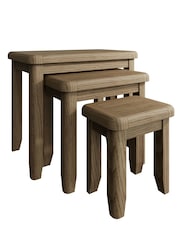 K Interiors Smoked Oak Embleton Solid Wood Nest of 3 Tables - Image 2 of 6
