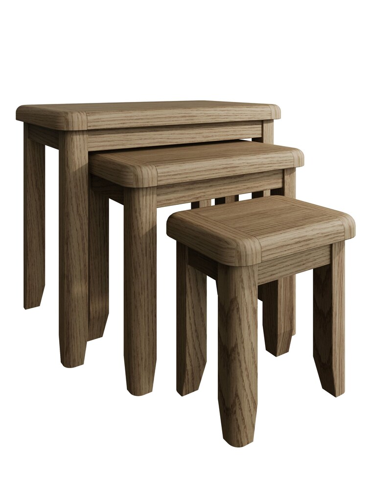 K Interiors Smoked Oak Embleton Solid Wood Nest of 3 Tables - Image 2 of 6