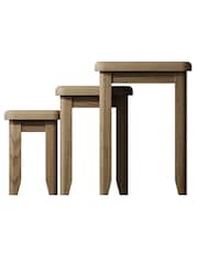 K Interiors Smoked Oak Embleton Solid Wood Nest of 3 Tables - Image 3 of 6