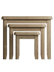K Interiors Smoked Oak Embleton Solid Wood Nest of 3 Tables - Image 4 of 6
