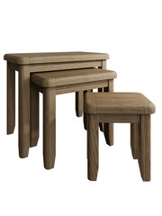 K Interiors Smoked Oak Embleton Solid Wood Nest of 3 Tables - Image 5 of 6