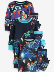 Navy Blue/Purple Space Dinosaur Long Sleeve 3 Pack Pyjamas Set (9mths-8yrs) - Image 1 of 6