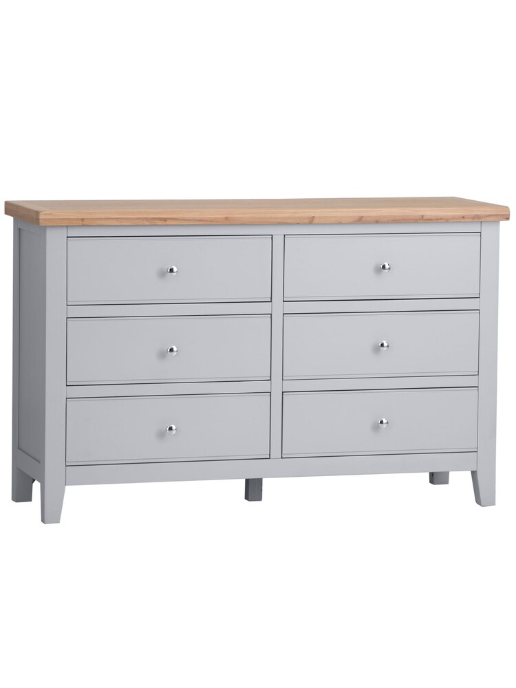 K Interiors Grey Oak Windsor Solid Wood 6 Drawer Chest - Image 2 of 5