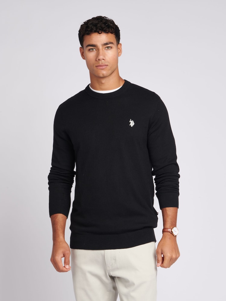 U.S. Polo Assn. Black Mens Cotton Crew Neck Jumper - Image 1 of 8