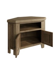 K Interiors Smoked Oak Embleton Solid Wood Corner TV Unit - Image 3 of 6