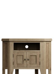 K Interiors Smoked Oak Embleton Solid Wood Corner TV Unit - Image 4 of 6