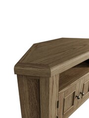 K Interiors Smoked Oak Embleton Solid Wood Corner TV Unit - Image 5 of 6