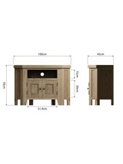 K Interiors Smoked Oak Embleton Solid Wood Corner TV Unit - Image 6 of 6
