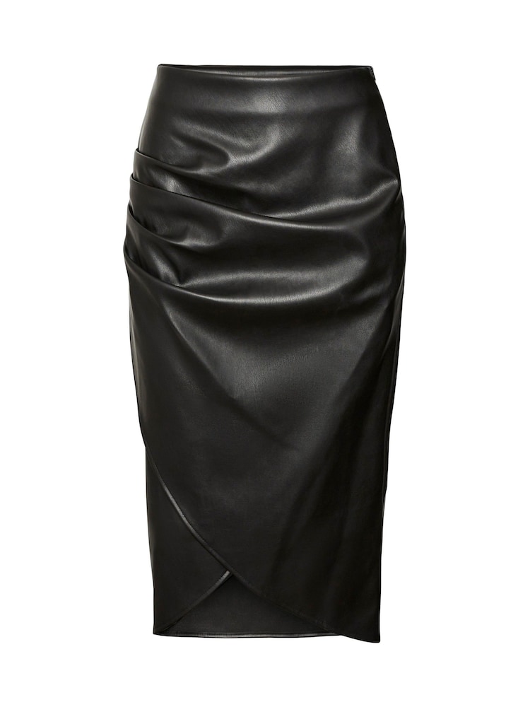 VERO MODA Black Faux Leather Ruched Wrap Midi Skirt - Image 5 of 5 VERO MODA Black Faux Leather Ruched Wrap Midi Skirt - Image 5 of 5