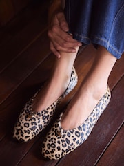 Mint Velvet Brown Leopard Print Ruby Leather Ballet Flat Pumps - Image 1 of 5