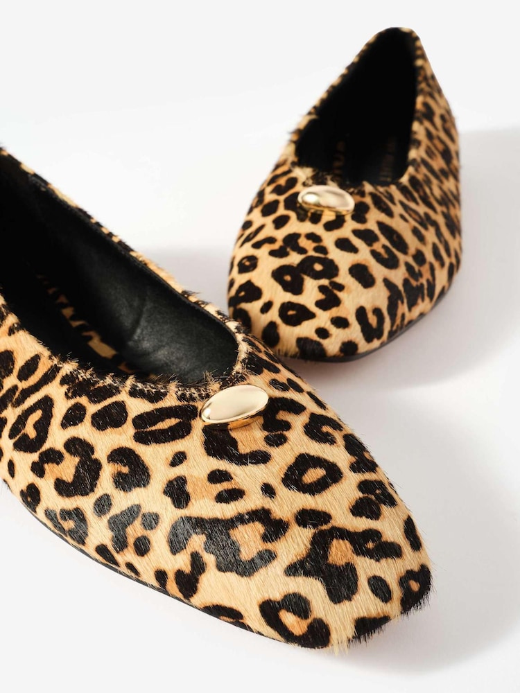 Mint Velvet Brown Leopard Print Ruby Leather Ballet Flat Pumps - Image 5 of 5