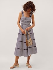 Monsoon Blue Glori Gingham Jersey Midi Dress - Image 1 of 3