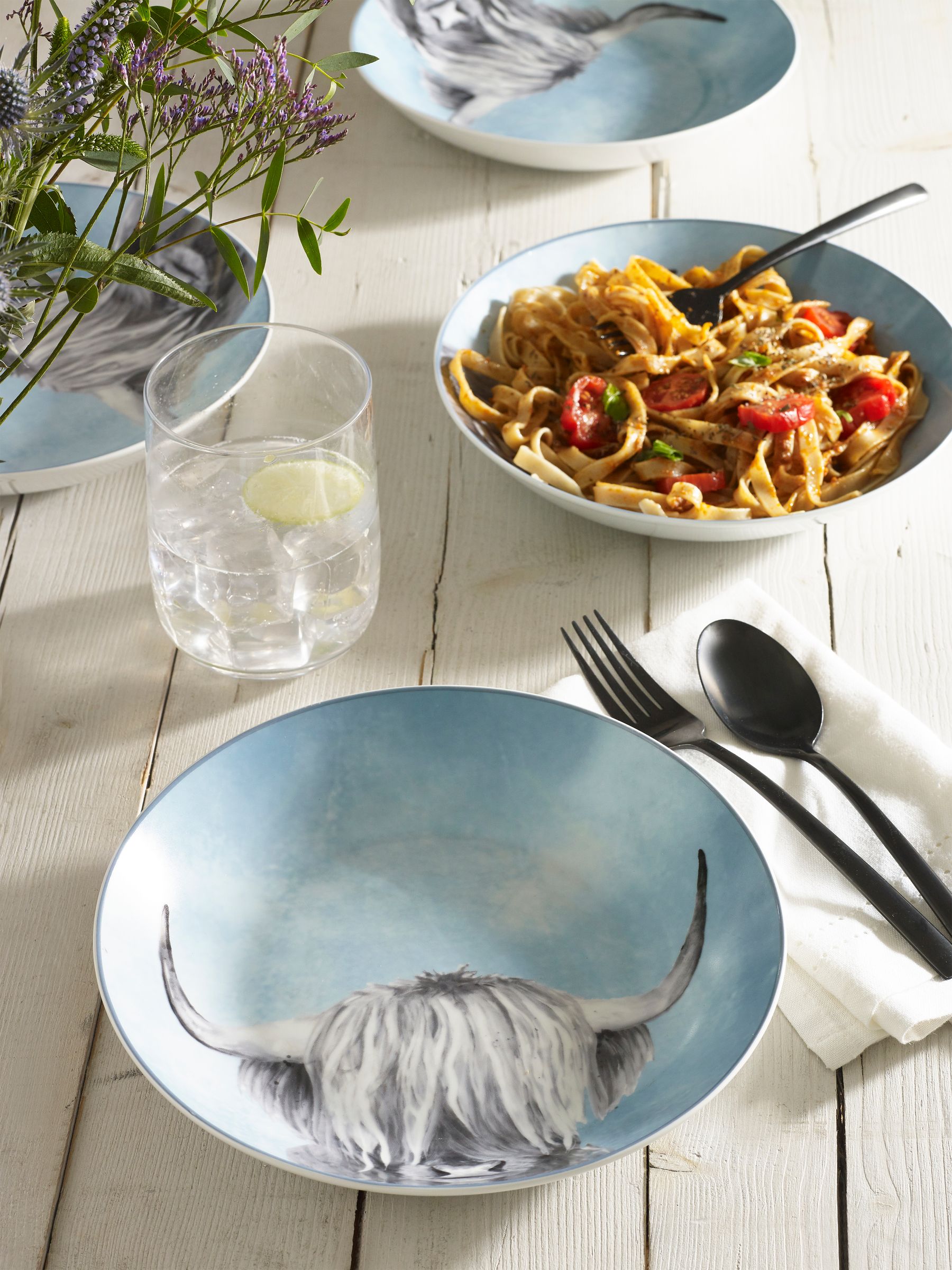 Buy Set of 4 Teal Blue Hamish the Highland Cow Pasta Bowls from Next USA