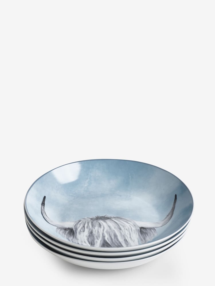 Set of 4 Teal Blue Hamish the Highland Cow Pasta Bowls - Image 3 of 5
