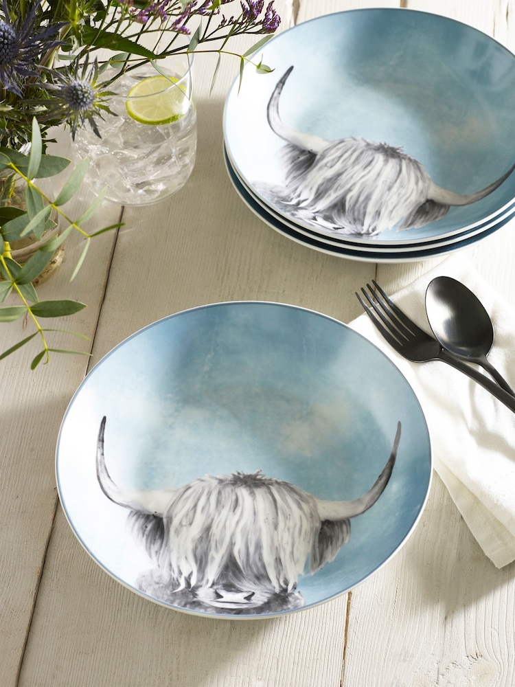 Set of 4 Teal Blue Hamish the Highland Cow Pasta Bowls - Image 4 of 5