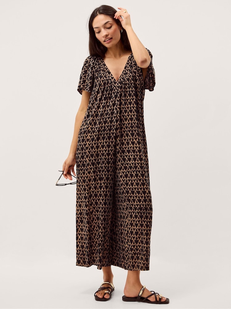 Monsoon Black Arti Print Wide Leg Jumpsuit - Image 1 of 4