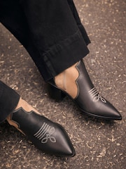 Mint Velvet Black Aspen Leather Contrast Western Boots - Image 1 of 6