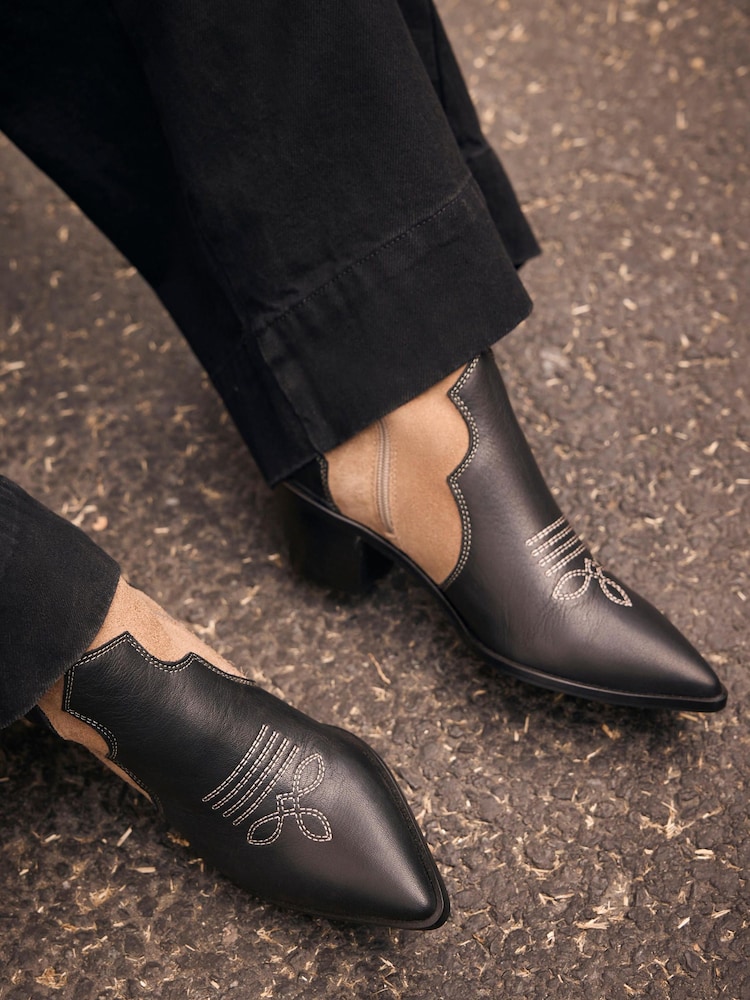 Mint Velvet Black Aspen Leather Contrast Western Boots - Image 1 of 6