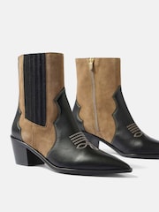 Mint Velvet Black Aspen Leather Contrast Western Boots - Image 2 of 6