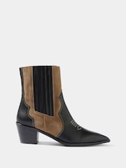 Mint Velvet Black Aspen Leather Contrast Western Boots - Image 3 of 6