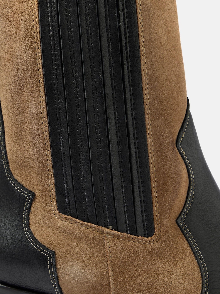 Mint Velvet Black Aspen Leather Contrast Western Boots - Image 6 of 6