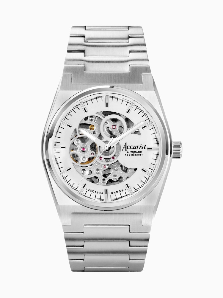 Accurist Mens Silver Tone Origin Skeleton Automatic Stainless Steel Bracelet 41mm Watch - Image 1 of 6