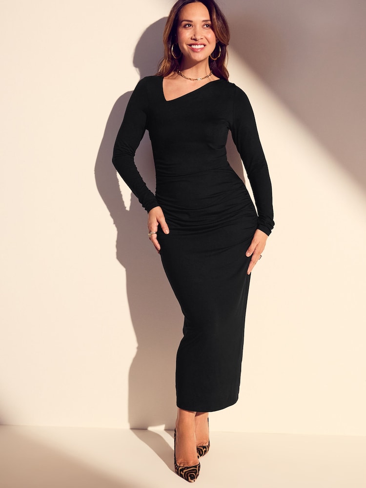Myleene Klass Black Jersey Rouched Long Sleeve Bodycon Dress - Image 1 of 6