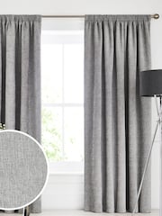 Grey Silver Heavyweight Chenille Pencil Pleat Lined Curtains - Image 2 of 6
