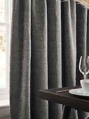 Grey Silver Heavyweight Chenille Pencil Pleat Lined Curtains - Image 4 of 6