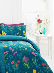 Dreams & Drapes Blue Ingrid Floral Duvet Cover And Pillowcase Set - Image 1 of 2