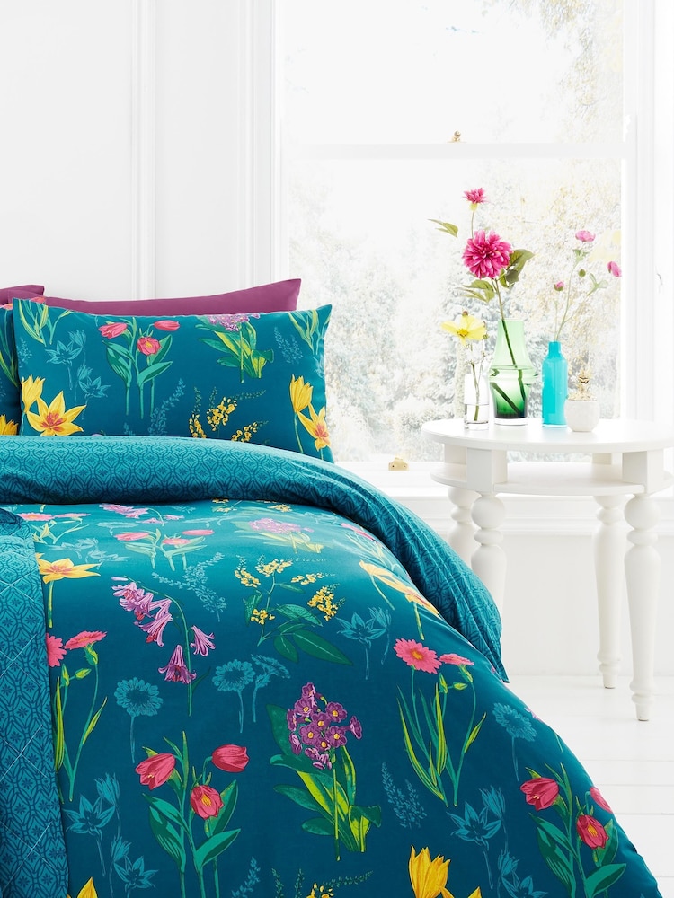 Dreams & Drapes Blue Ingrid Floral Duvet Cover And Pillowcase Set - Image 1 of 2