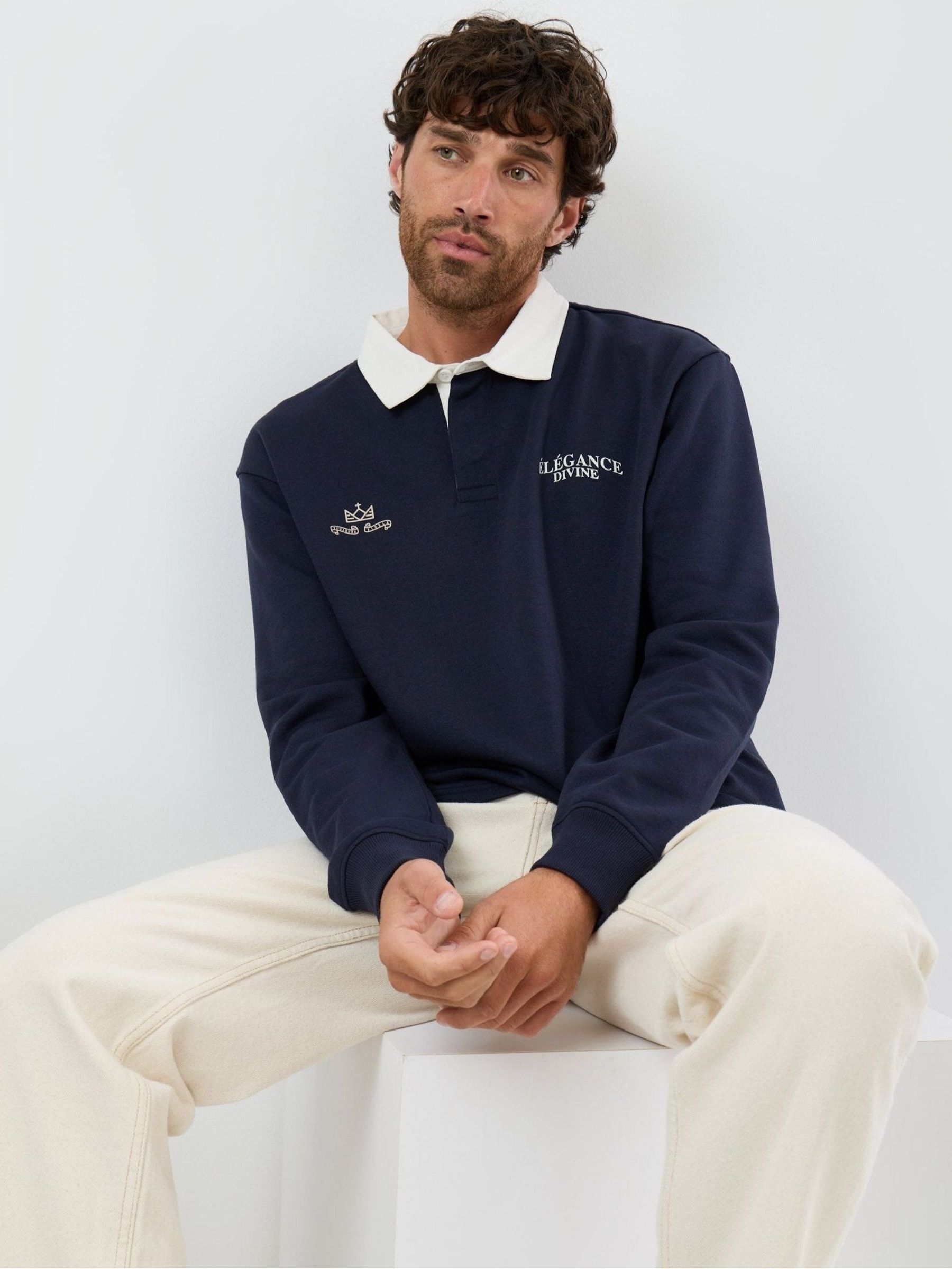 Threadbare Men's Navy Relaxed Fit Divine Graphic Print Rugby Polo In | Size: Large - Image 1