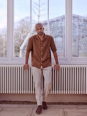 Brown Textured Short Sleeve Cuban Collar Shirt - Image 2 of 7