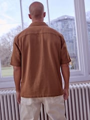 Brown Textured Short Sleeve Cuban Collar Shirt - Image 3 of 7