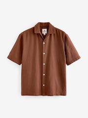 Brown Textured Short Sleeve Cuban Collar Shirt - Image 5 of 7