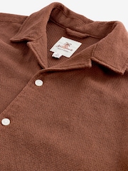 Brown Textured Short Sleeve Cuban Collar Shirt - Image 6 of 7