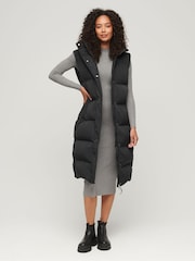 Superdry Black Longline Hooded Puffer 100% Cotton Gilet - Image 1 of 5