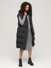 Superdry Black Longline Hooded Puffer 100% Cotton Gilet - Image 3 of 5