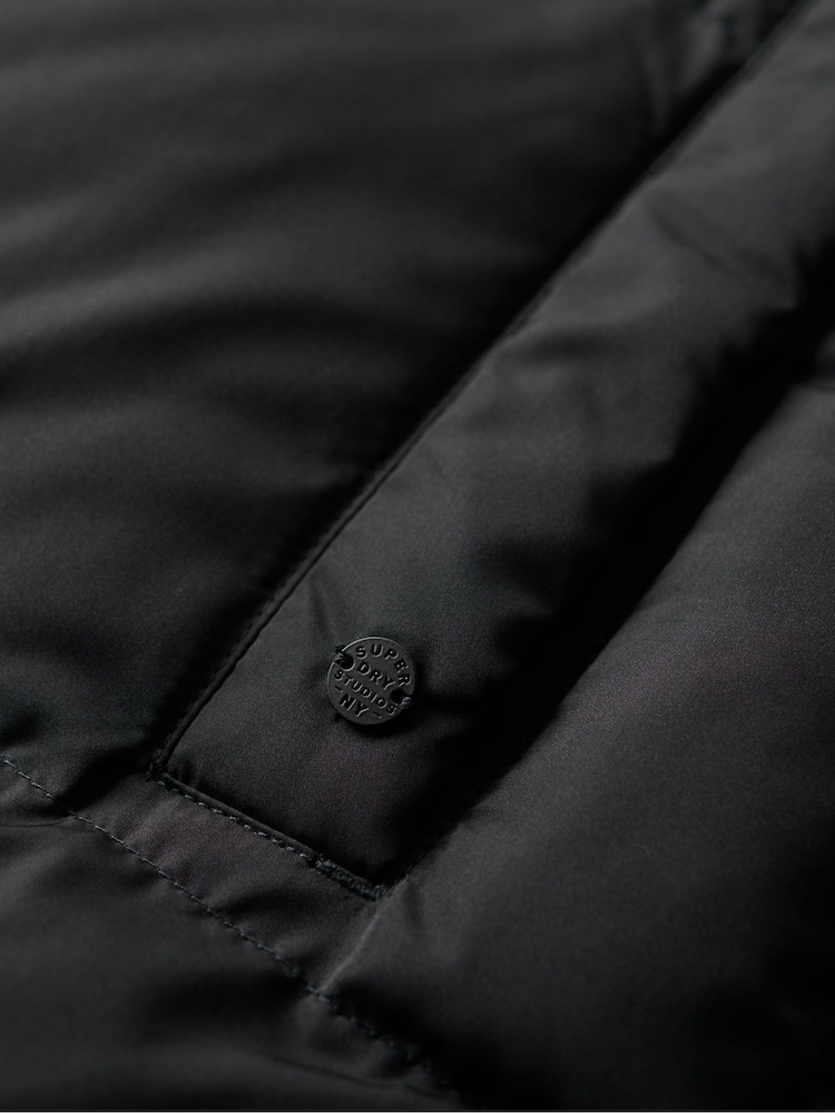 Superdry Black Longline Hooded Puffer 100% Cotton Gilet - Image 5 of 5