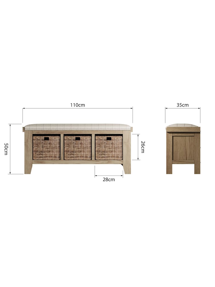 K Interiors Smoked Oak Embleton Solid Wood Hall Bench - Image 6 of 6