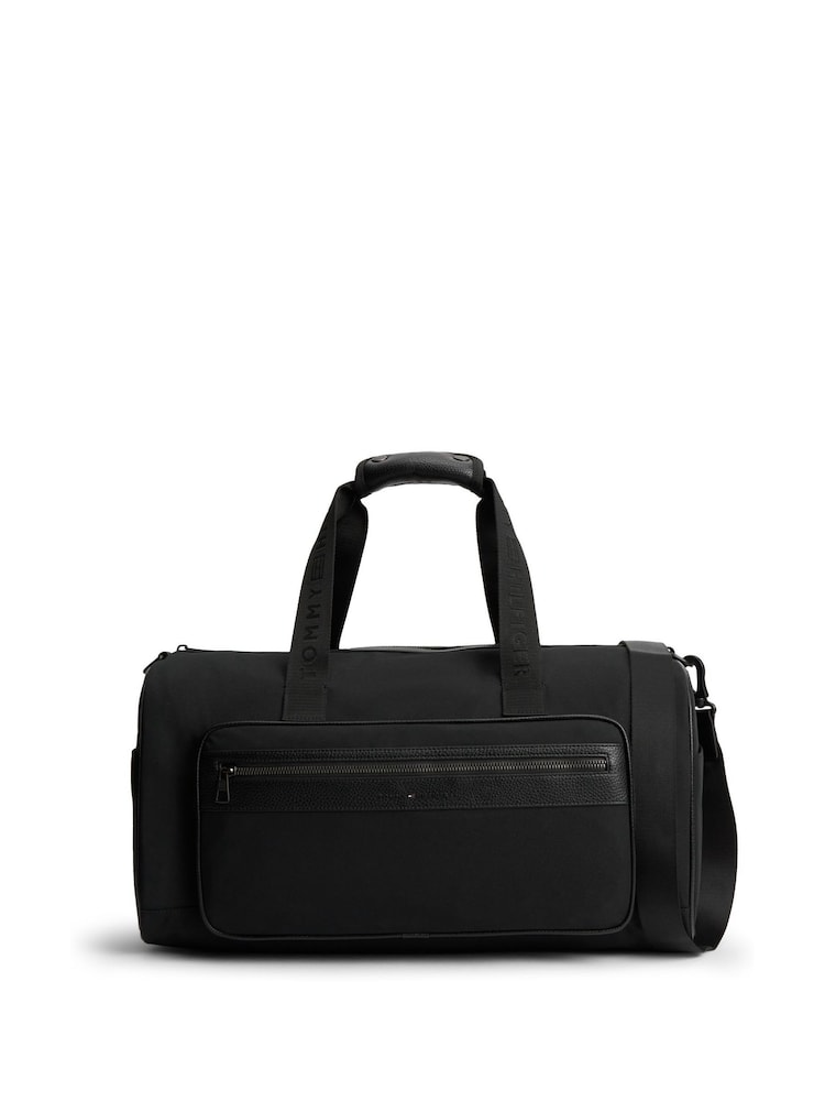 Tommy Hilfiger Black Logo Mixed Texture Duffel Bag - Image 1 of 4