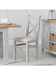 K Interiors Grey Oak Windsor Solid Wood Cross Back Fabric Seat Dining Chair Set of 2 - Image 1 of 5