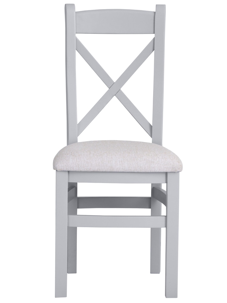 K Interiors Grey Oak Windsor Solid Wood Cross Back Fabric Seat Dining Chair Set of 2 - Image 2 of 5