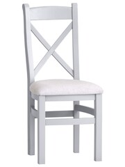 K Interiors Grey Oak Windsor Solid Wood Cross Back Fabric Seat Dining Chair Set of 2 - Image 3 of 5