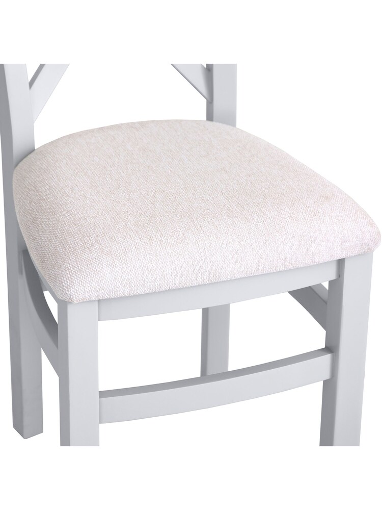 K Interiors Grey Oak Windsor Solid Wood Cross Back Fabric Seat Dining Chair Set of 2 - Image 5 of 5
