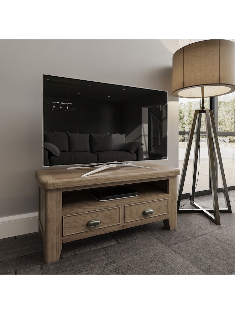K Interiors Smoked Oak Embleton Solid Wood Standard TV Unit - Image 1 of 6