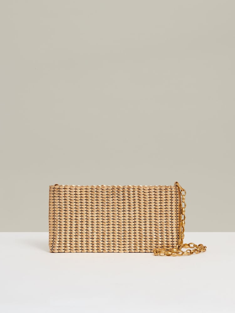 Reiss Gold Bailey Beaded Removable Strap Shoulder Bag - Image 1 of 7
